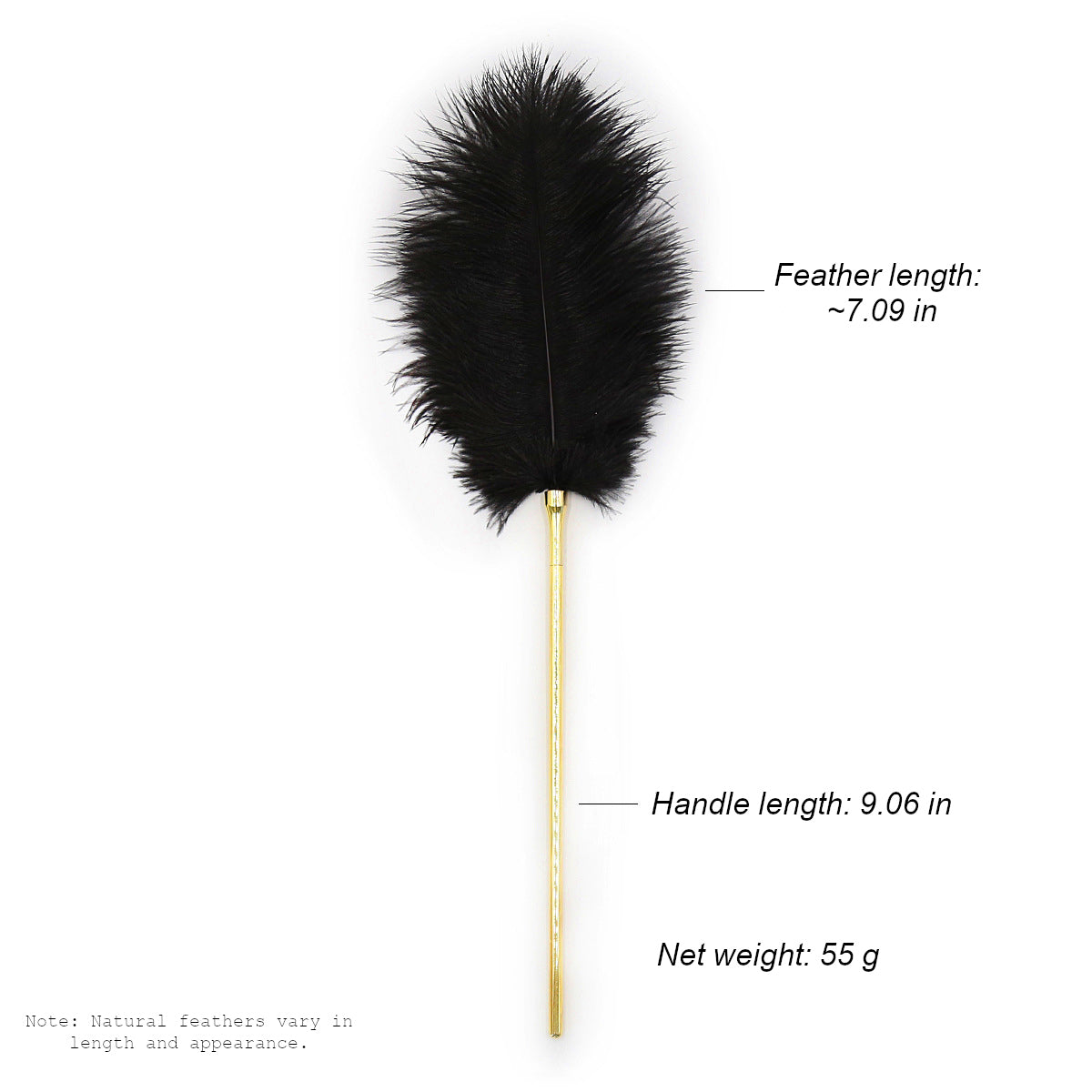 Feather Tickler With Gold Colored Metal Rod and Metal Chain Attachment