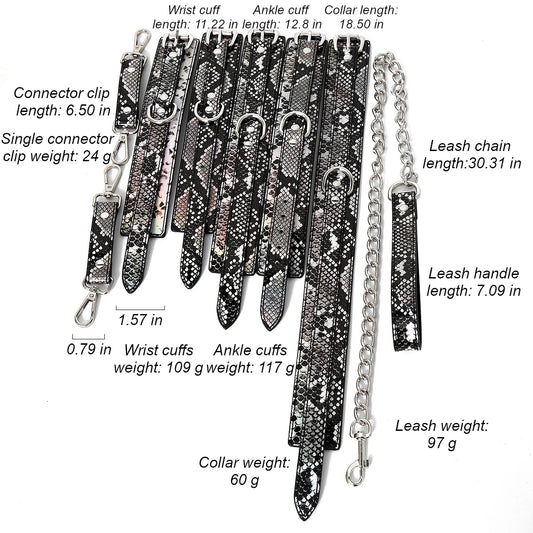 Vegan Snakeskin Collar, Ankle Cuffs and wrist Cuffs Set