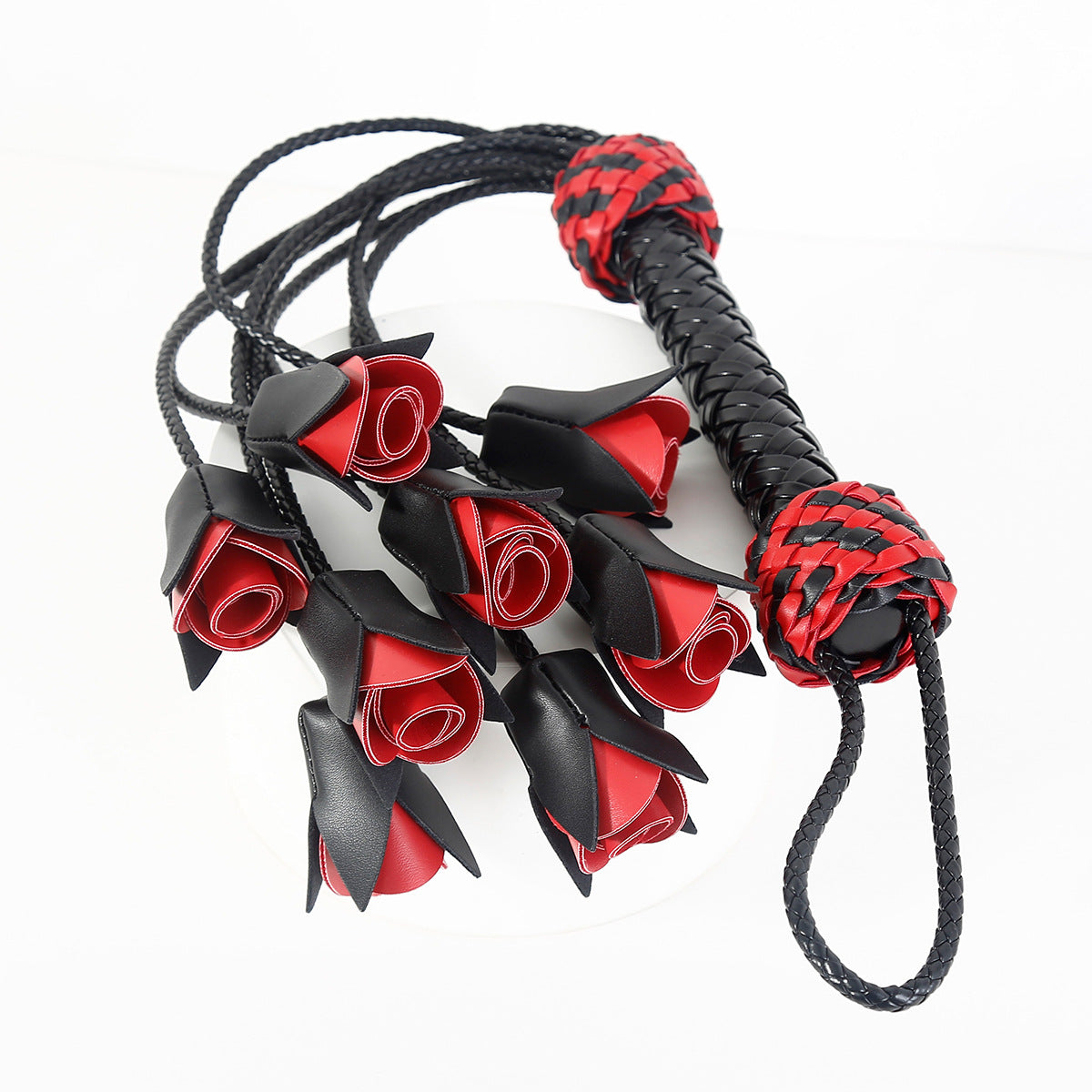 Vegan Leather Rose Flogger With Braided Handle