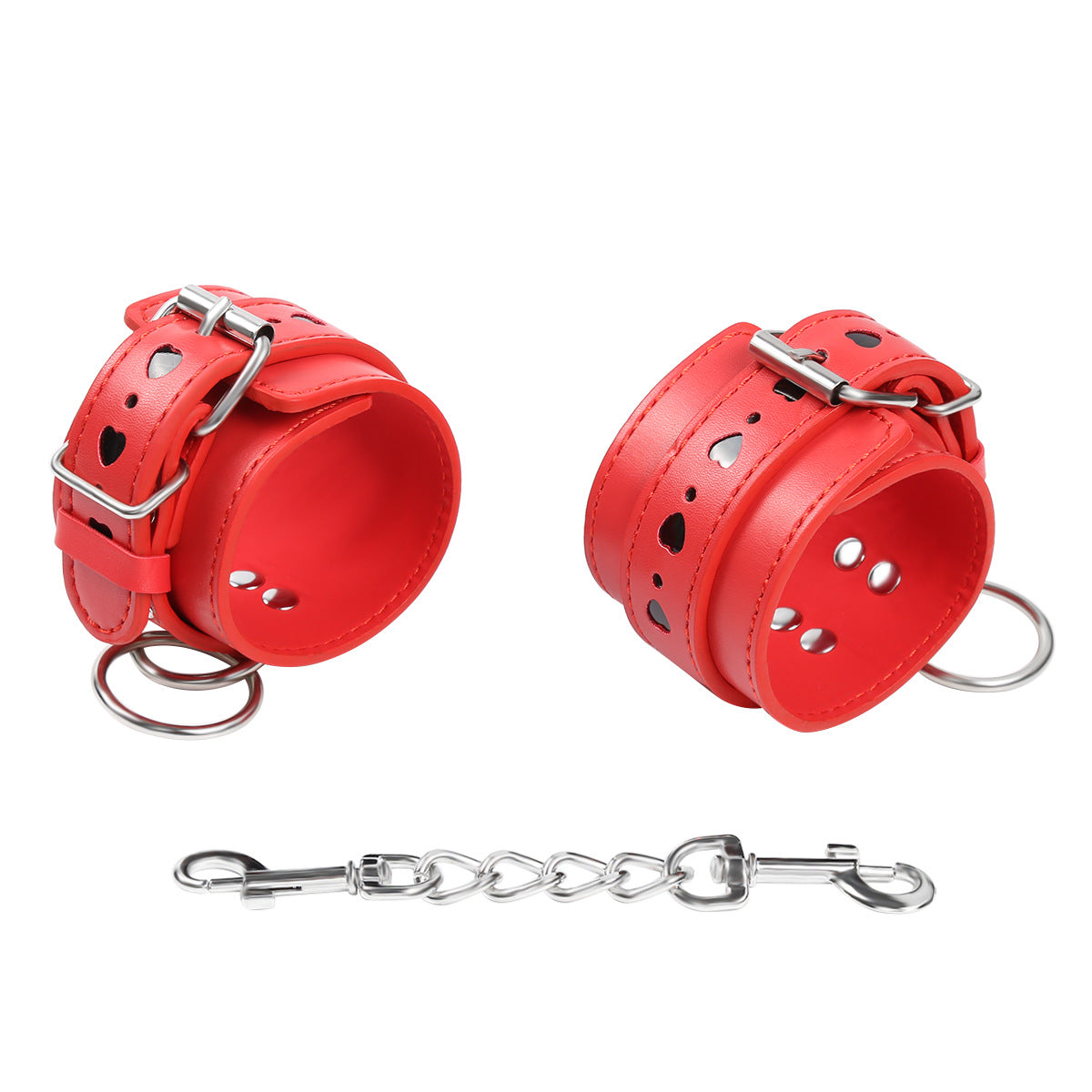 Vegan Leather Handcuffs With Heart Pattern