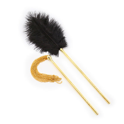 Feather Tickler With Gold Colored Metal Rod and Metal Chain Attachment — Sensory Play > Impact Toys