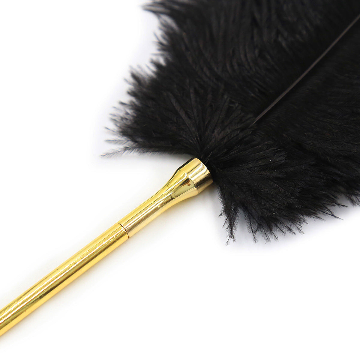 Feather Tickler With Gold Colored Metal Rod and Metal Chain Attachment