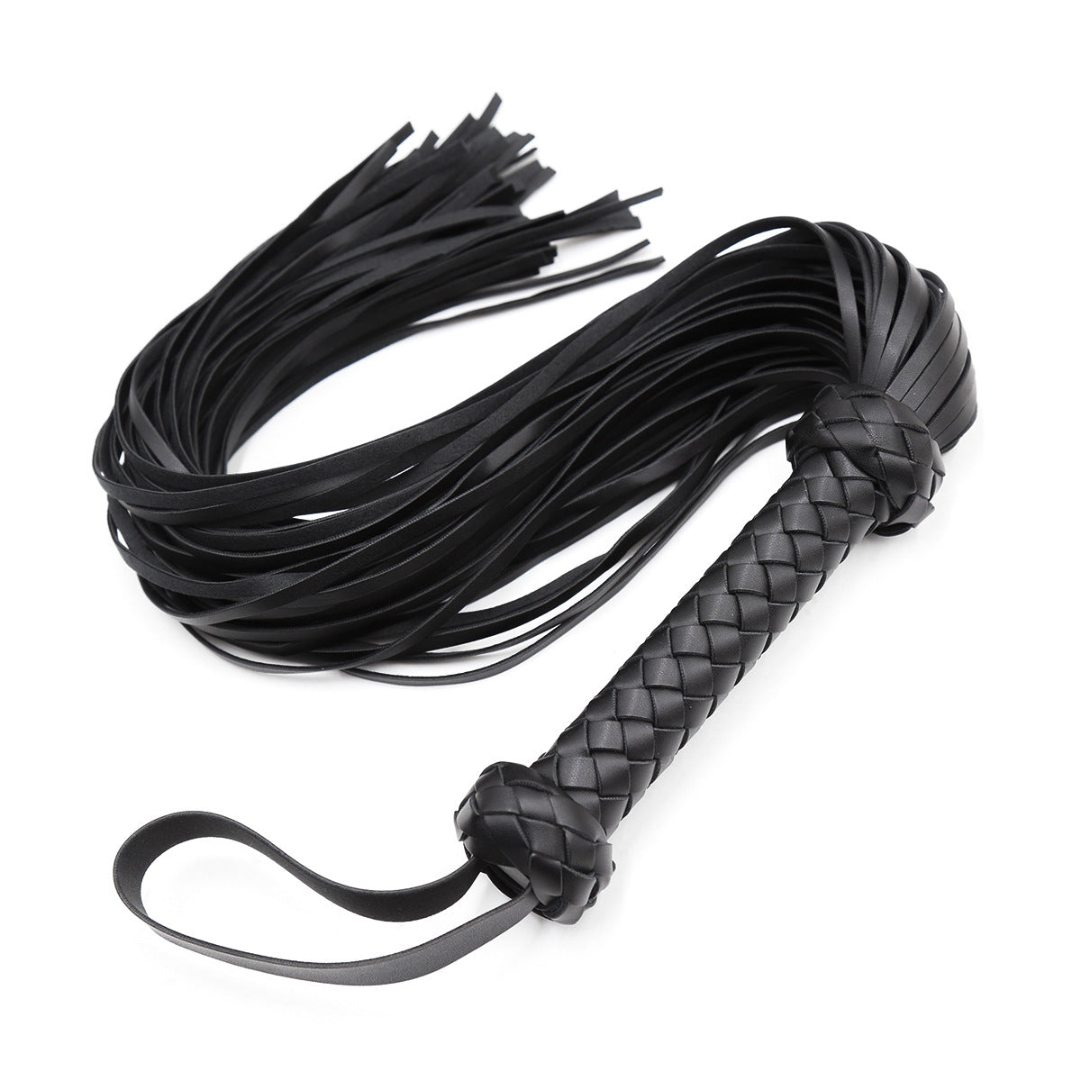 Black and Red Vegan Leather Flogger With Braided Handle