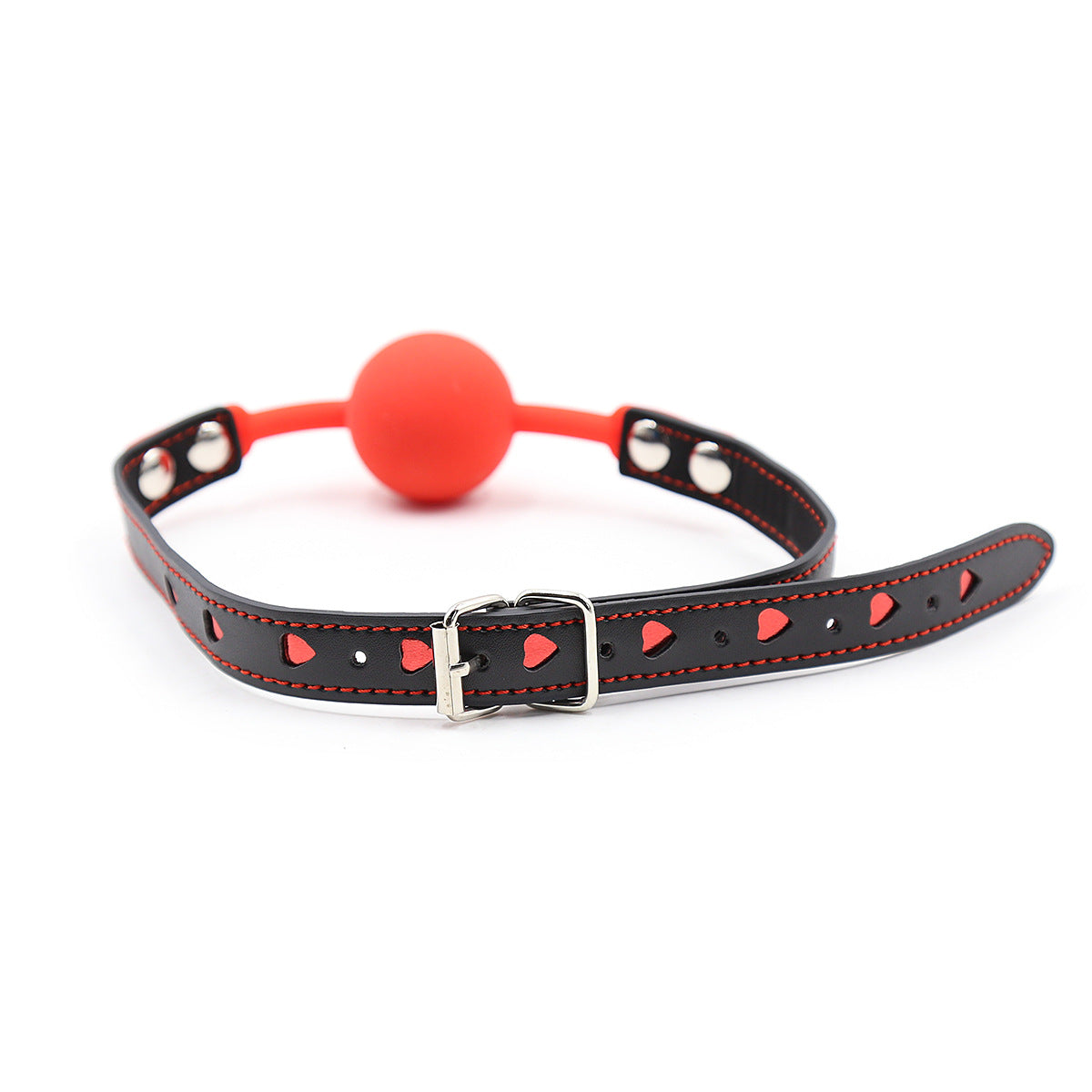 Silicone Ball Gag With Red Heart Pattern Vegan Leather Strap — Restraints & Gear > Mouth Gags