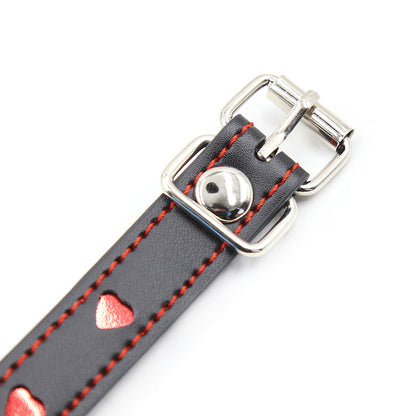 Silicone Ball Gag With Red Heart Pattern Vegan Leather Strap