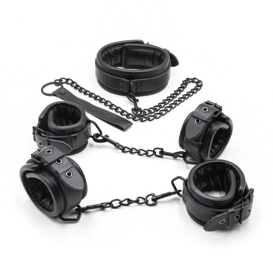 Leather Padded Ankle and Wrist Cuffs With Leash and Collar — Restraints & Gear > Ankle Cuffs