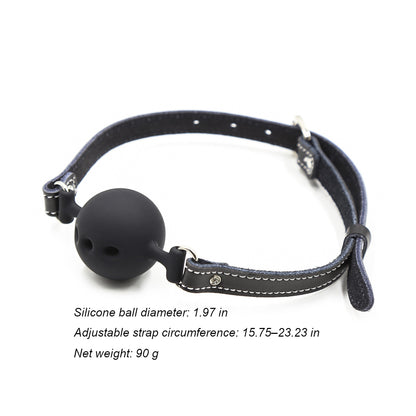 Five Piece Leather Restraint Set With Ankle and Wrist Cuffs, Ball Gag, Collar, and Flogger