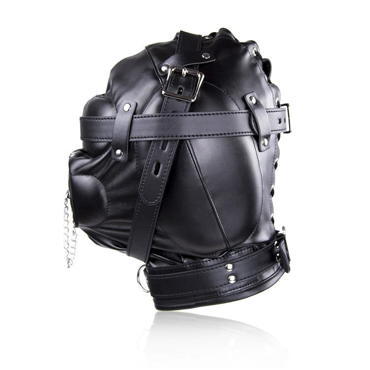 Vegan Leather Sensory Deprivation Hood With Sinkplug Mouth Attachment