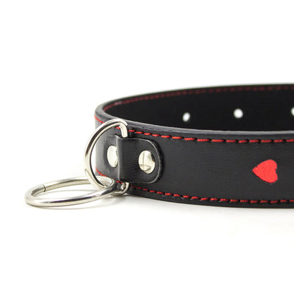 Vegan Leather Heart Pattern Leash and Collar