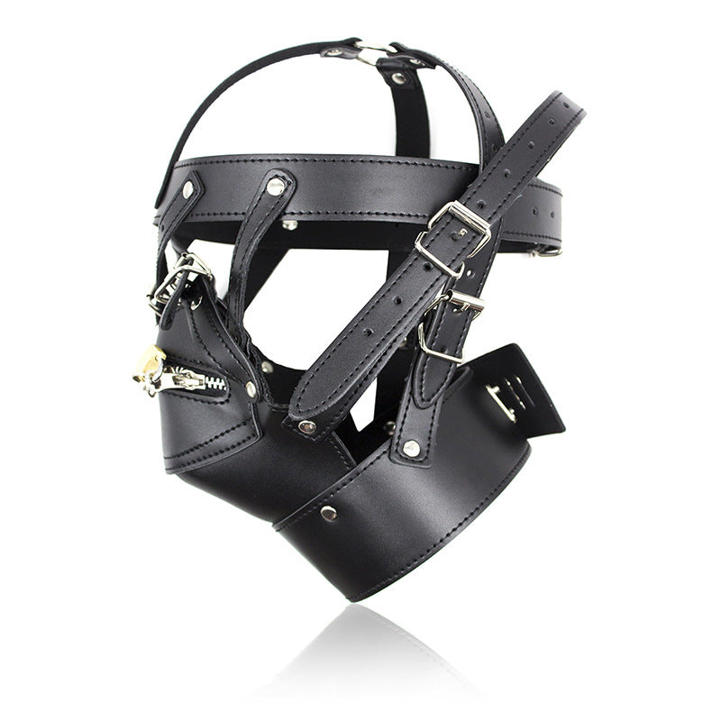 Vegan Leather Head Harness With Lockable Mouth Zipper