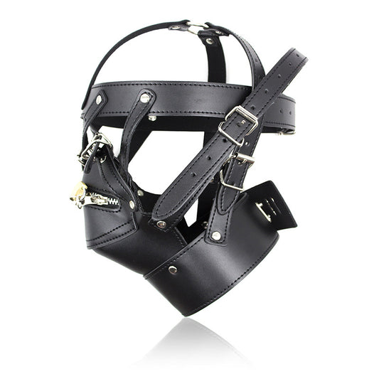 Vegan Leather Head Harness With Lockable Mouth Zipper