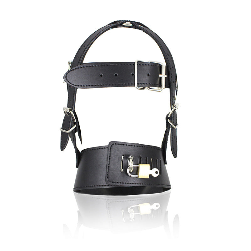 Vegan Leather Head Harness With Lockable Mouth Zipper