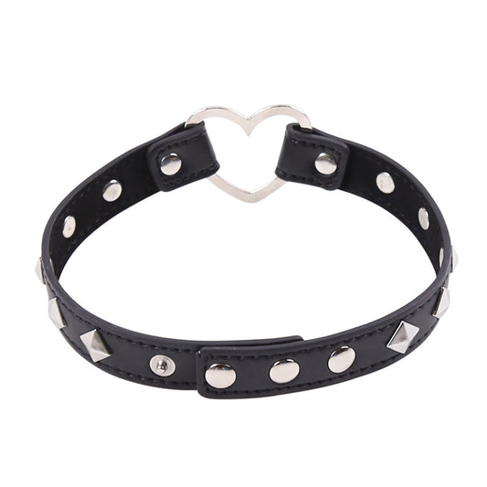 Silver Heart Vegan Leather Choker