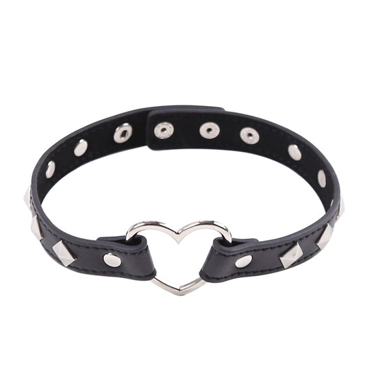 Silver Heart Vegan Leather Choker — Accessories > Chokers