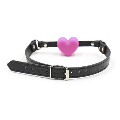 Heart Shaped Silicone Gag With Black Vegan Leather Strap