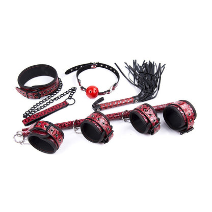 BDSM Restraint Set, Ball Gag, Collar and Leash, Wrist and Ankle Cuffs With Spreader Bar