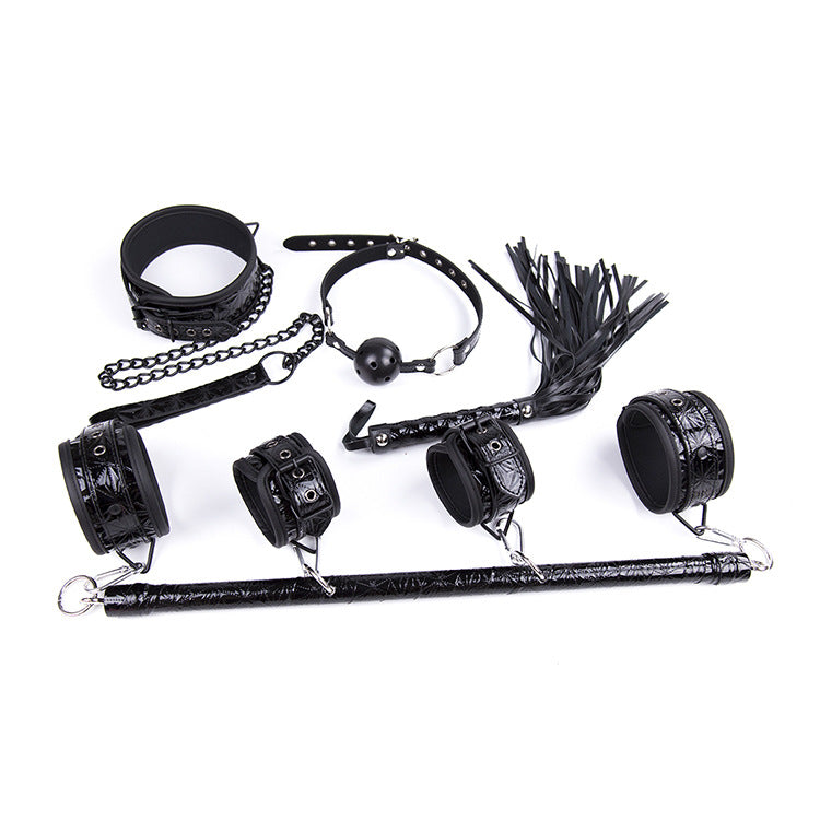 BDSM Restraint Set, Ball Gag, Collar and Leash, Wrist and Ankle Cuffs With Spreader Bar — Restraints & Gear > Mouth Gags
