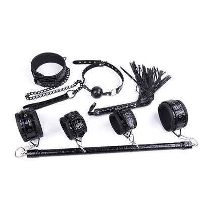 BDSM Restraint Set, Ball Gag, Collar and Leash, Wrist and Ankle Cuffs With Spreader Bar — Restraints & Gear > Mouth Gags