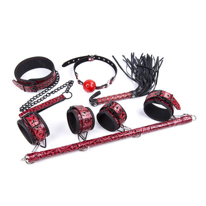 BDSM Restraint Set, Ball Gag, Collar and Leash, Wrist and Ankle Cuffs With Spreader Bar