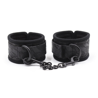 Black Lace Patter Plush Handcuffs — Restraints & Gear > Wrist Cuffs
