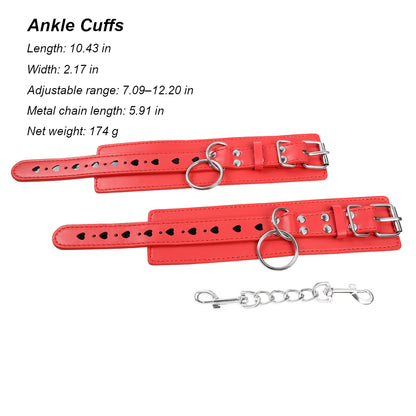 Vegan Leather Handcuffs With Heart Pattern