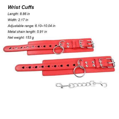 Vegan Leather Handcuffs With Heart Pattern