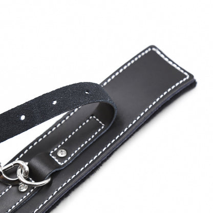 Five Piece Leather Restraint Set With Ankle and Wrist Cuffs, Ball Gag, Collar, and Flogger