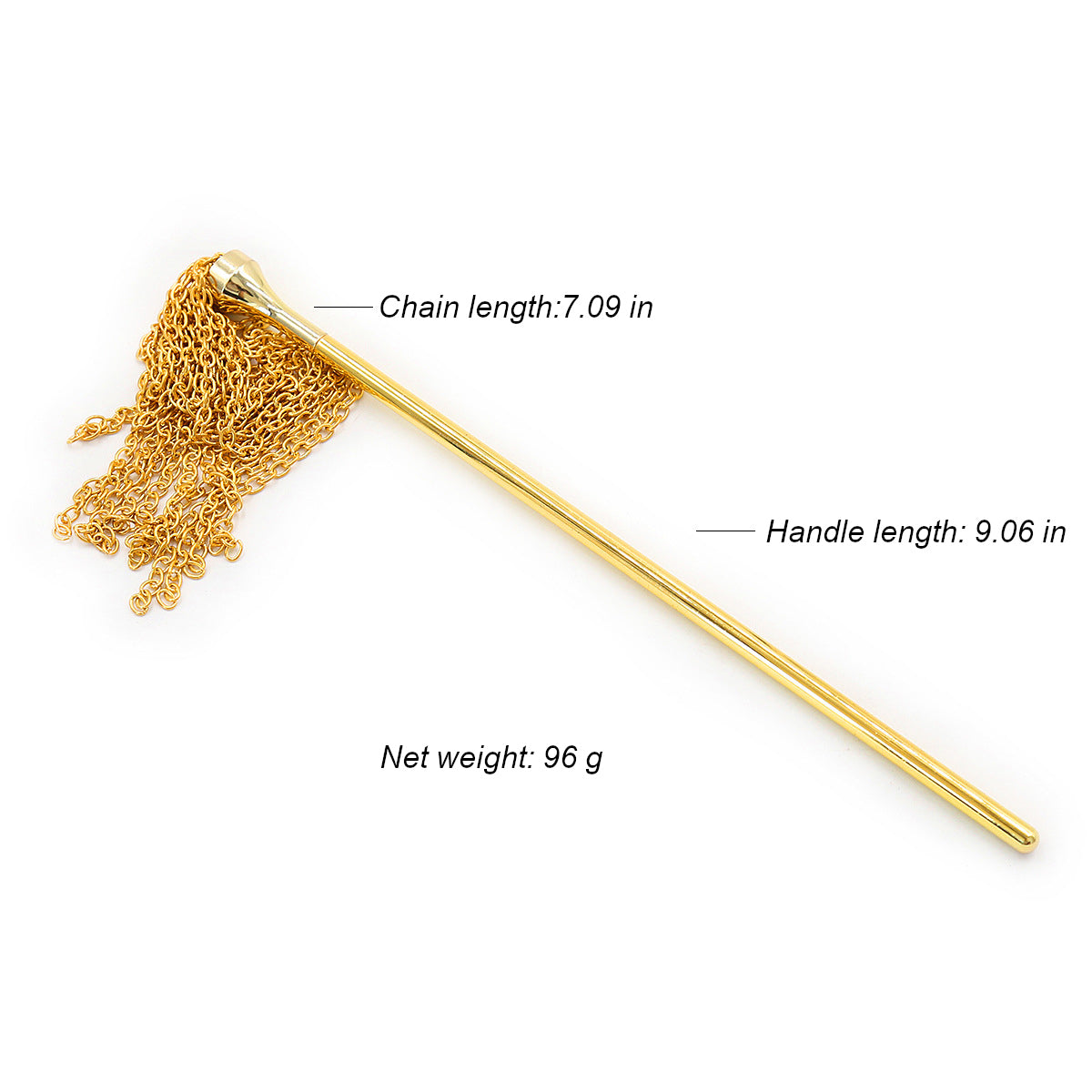 Feather Tickler With Gold Colored Metal Rod and Metal Chain Attachment