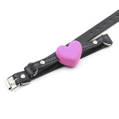 Heart Shaped Silicone Gag With Black Vegan Leather Strap