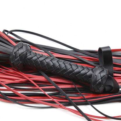 Black and Red Vegan Leather Flogger With Braided Handle