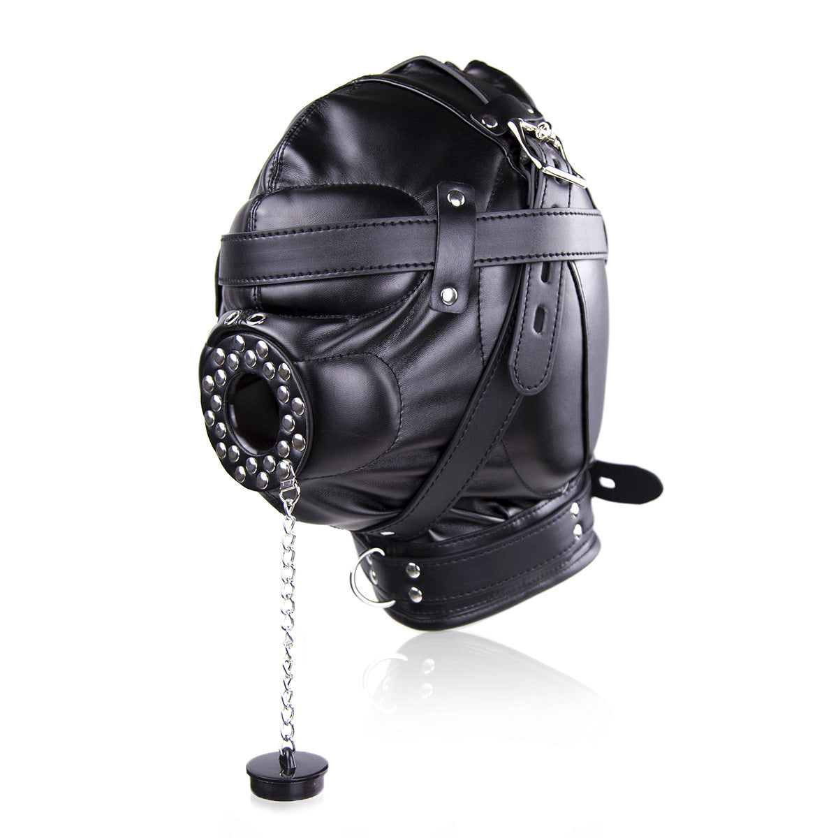 Vegan Leather Sensory Deprivation Hood With Sinkplug Mouth Attachment