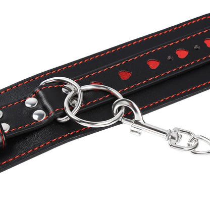 Vegan Leather Handcuffs With Heart Pattern