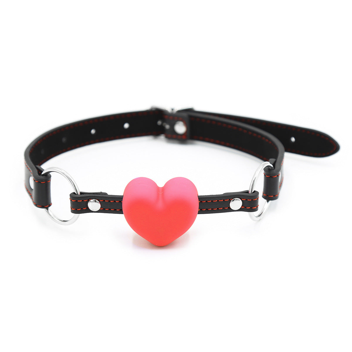Heart Shaped Silicone Gag With Black Vegan Leather Strap