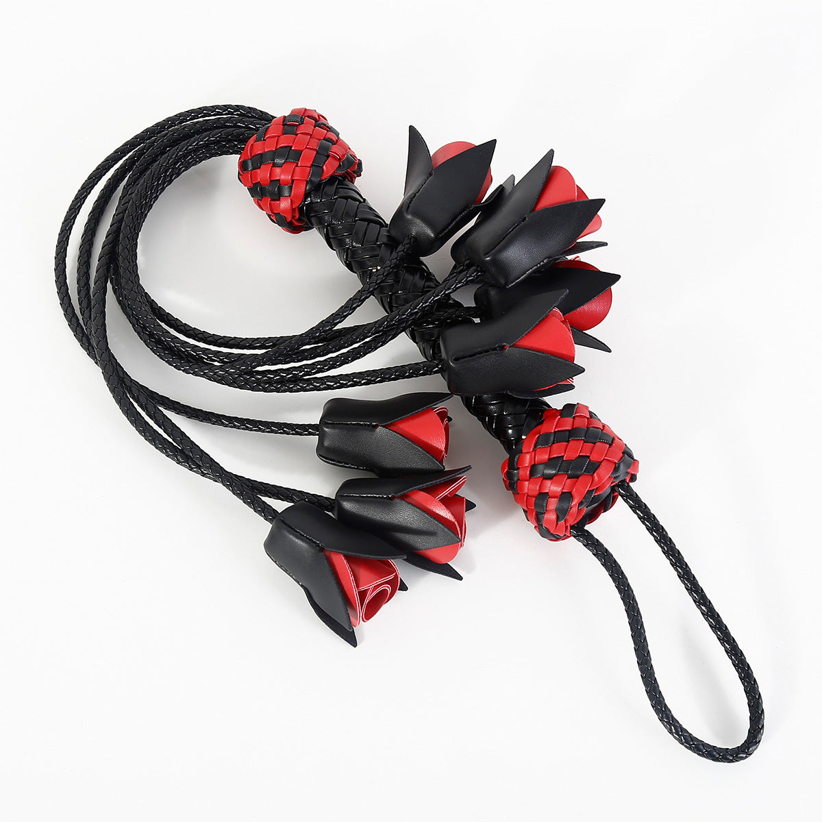 Vegan Leather Rose Flogger With Braided Handle
