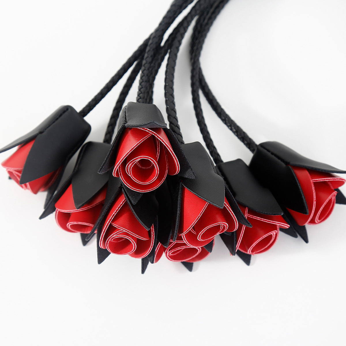 Leather Rose Flogger With Braided Handle — Impact & Training > Paddles, Crops, Canes