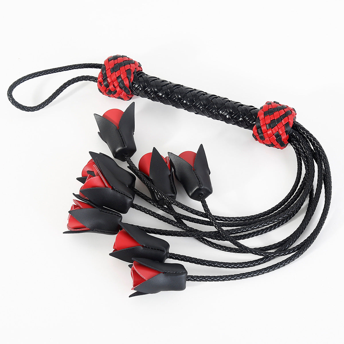 Vegan Leather Rose Flogger With Braided Handle