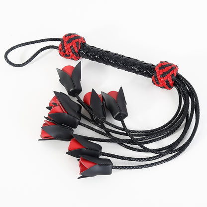 Vegan Leather Rose Flogger With Braided Handle