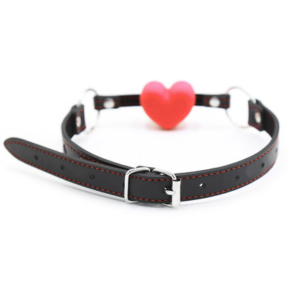 Heart Shaped Silicone Gag With Black Vegan Leather Strap