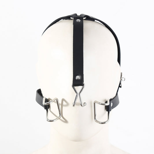Vegan Leather and Metal Mouth Spreader and Nose Hook — Restraints & Gear > Mouth Gags