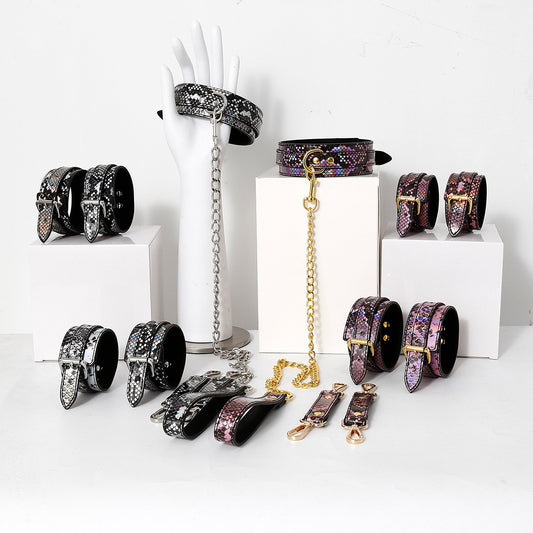Vegan Snakeskin Collar, Ankle Cuffs and wrist Cuffs Set