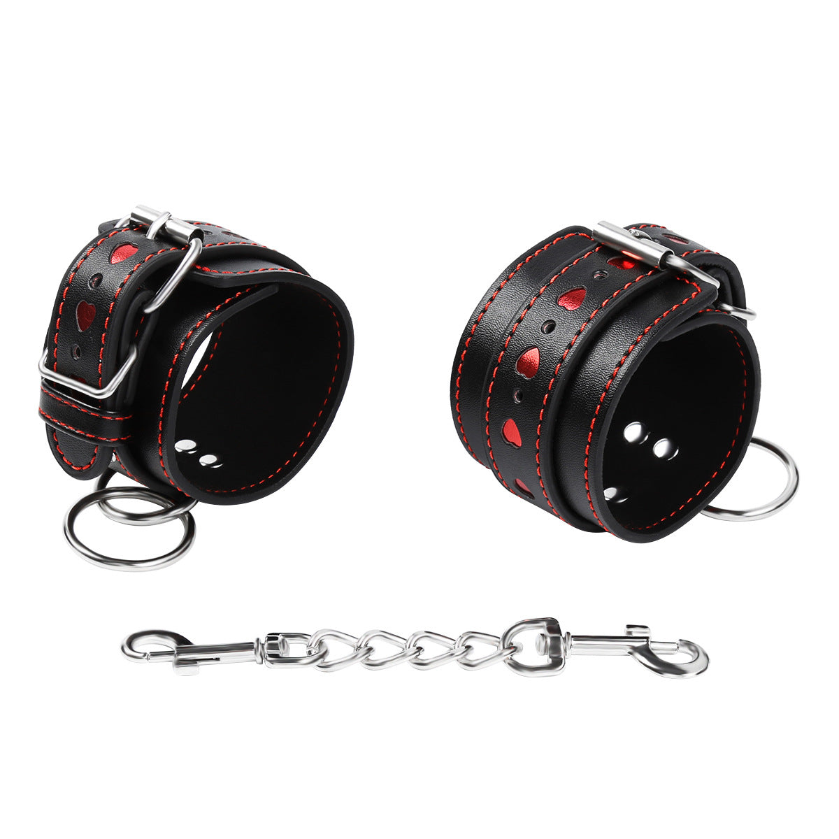 Vegan Leather Handcuffs With Heart Pattern
