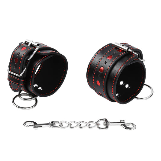 Vegan Leather Handcuffs With Heart Pattern