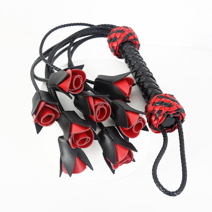 Vegan Leather Rose Flogger With Braided Handle