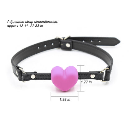 Heart Shaped Silicone Gag With Black Vegan Leather Strap