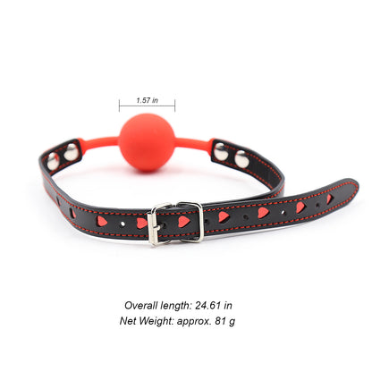 Silicone Ball Gag With Red Heart Pattern Vegan Leather Strap